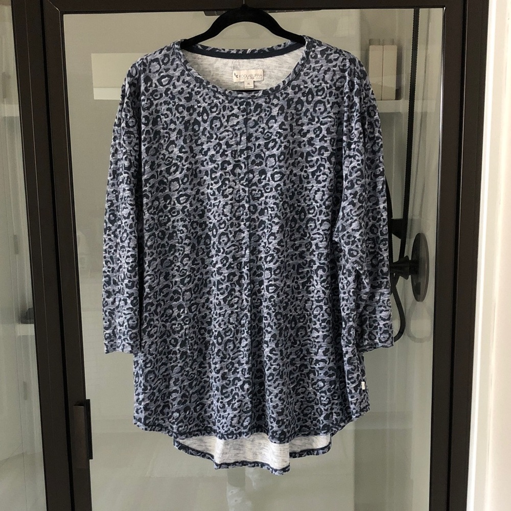 Koolaburra blue gray Leopard Print 3/4 sleeve cotton blend tunic XL